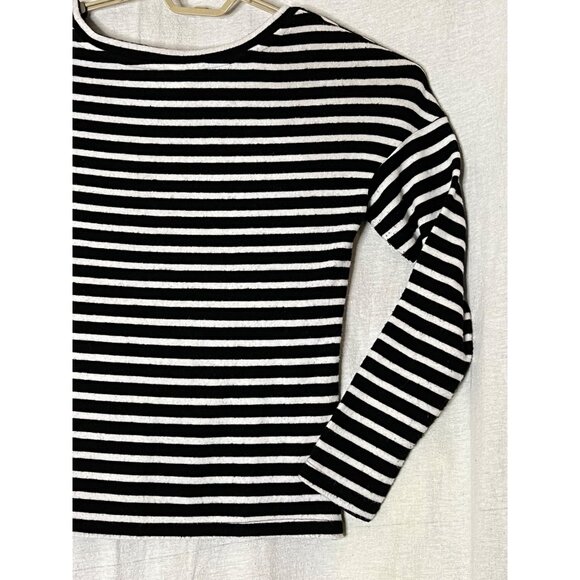 H&M Black & White Striped Long Sleeve Top XS Nautical Soft Comfortable - Picture 6 of 9